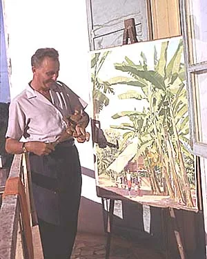 Paintings of Marc Leguay on Stamps of laos — original stamp illustration