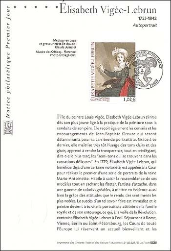 France, 2002. Vigée-Lebrun, Self-portrait. First Day Notice: 10/12/2002