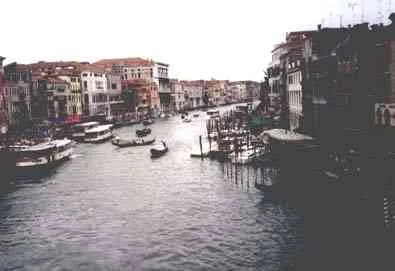 Venice seen from the Rialto Bridge in a rainy day