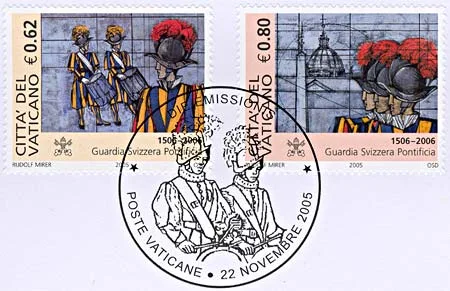 Swiss Papal Guard Stamps - Joint Issue Switzerland - Vatican — original stamp illustration