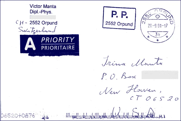 Swiss Post — Free Letters to the USA in 2001