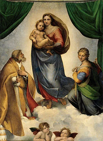 The Colors of Sistine Madonna on Stamps — original stamp illustration