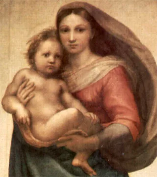 The Colors of Sistine Madonna on Stamps — original stamp illustration