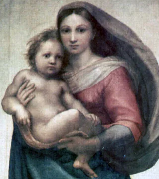 The Colors of Sistine Madonna on Stamps — original stamp illustration