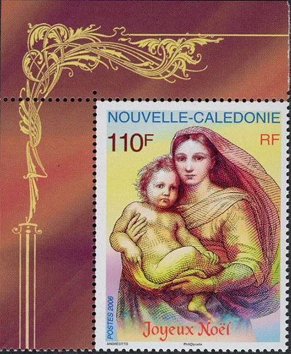 The Colors of Sistine Madonna on Stamps — original stamp illustration