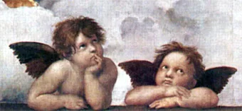 The Colors of Sistine Madonna on Stamps — original stamp illustration