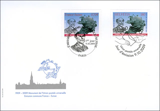 The UPU memorial in Berne, Switzerland — original stamp illustration