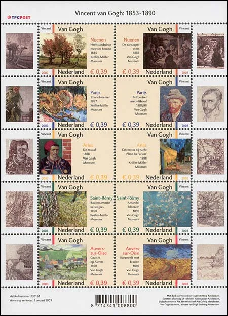 Original illustration from Van Gogh 150th Birth Anniversary on Stamps