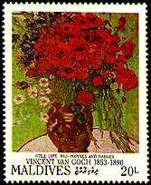 Maldives, 1991. Stil Life: Red Poppies and Daisies.